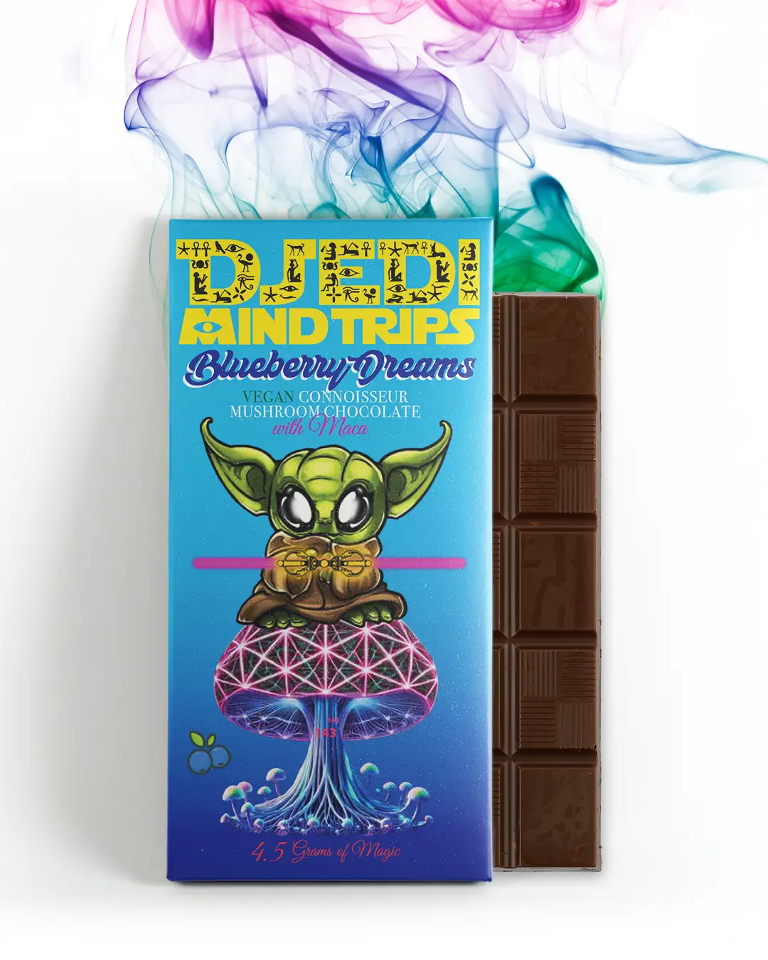 Blueberry Dreams Vegan Mushroom Chocolate Bar with adaptogenic mushrooms